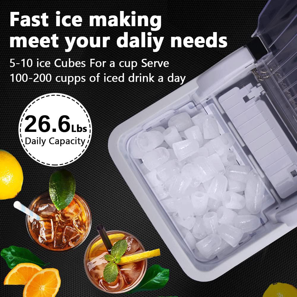 joy pebble ice maker countertop, efficient ice maker machine, 26lbs/24hrs, 9 cubes ready in 8 mins, portable ice maker with i