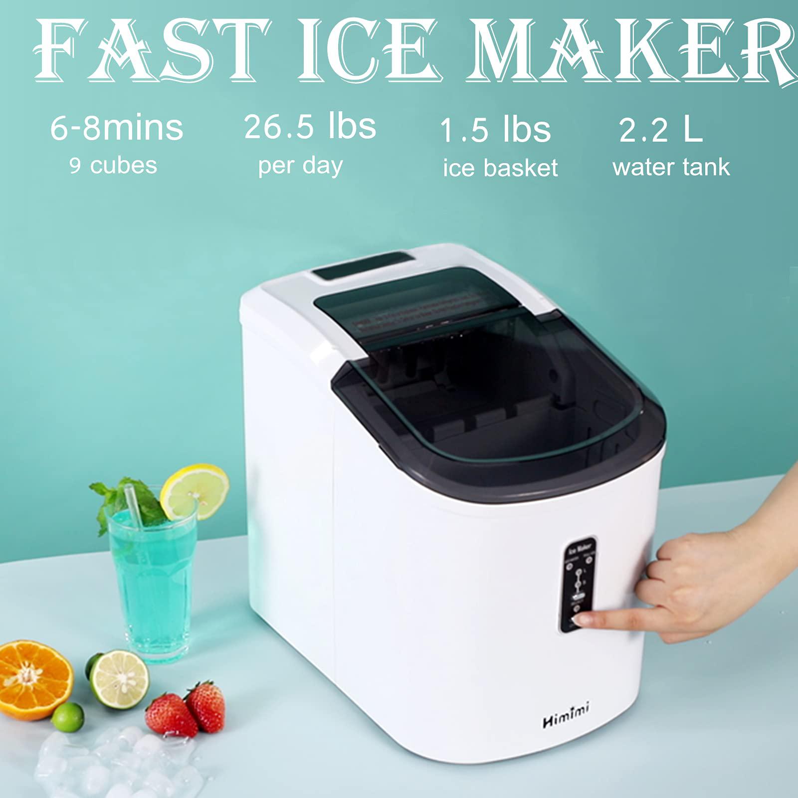 himimi ice maker machine for countertop, summer chill on ice, 9 ice cubes in 6-8 minutes, 26 pounds in 24 hours, portable ele