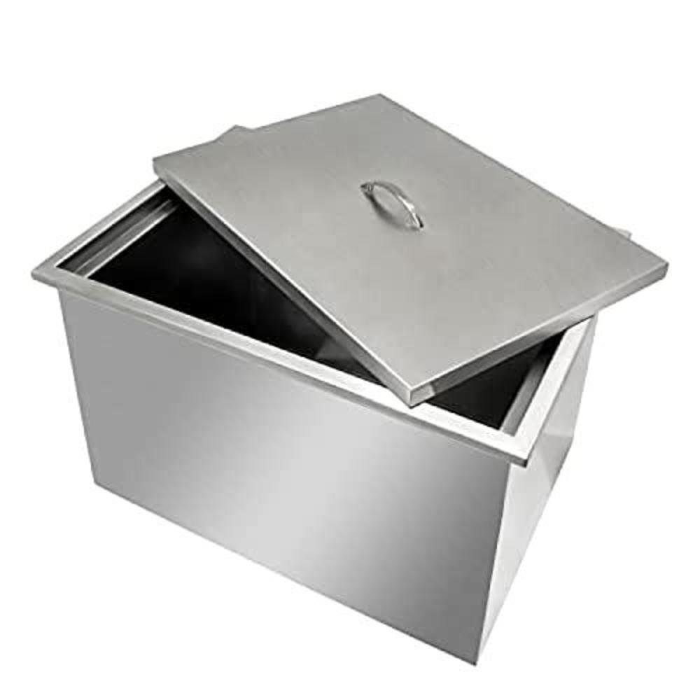MELEG drop-in ice chest built in ice bin with removable cover, single basin insulated wall ice chest with cover, stainless steel,20