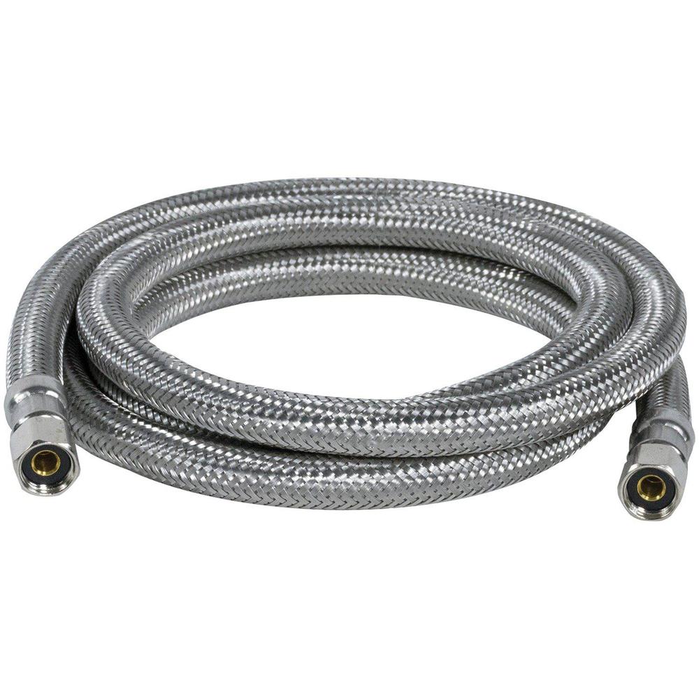 certified appliance accessories ice maker water line, 5 feet, pvc core with premium braided stainless steel, silver