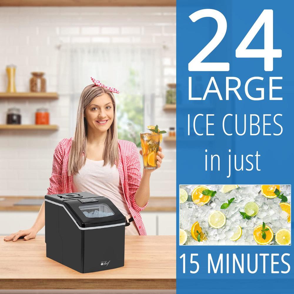 deco chef countertop ice maker 40lb/24h, 24 full cubes every 15 minutes, adjustable size, digital control and timer, self-cle