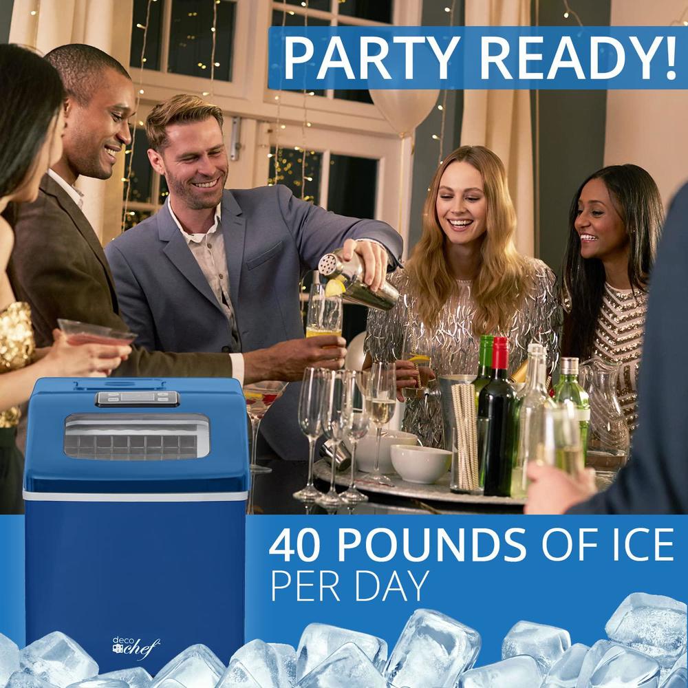 deco chef countertop ice maker 40lb/24h, 24 full cubes every 15 minutes, adjustable size, digital control and timer, self-cle