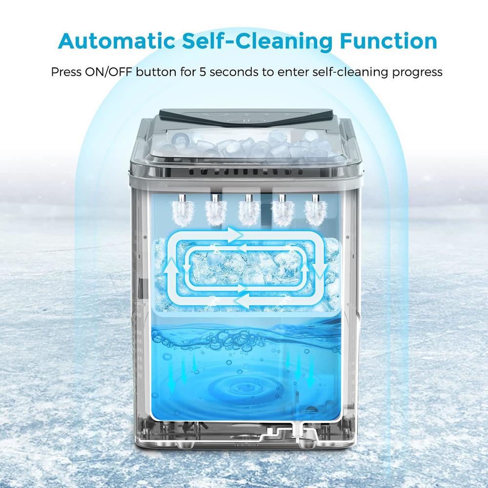 FZF ice makers countertop, self-cleaning function, portable electric ice cube maker machine, 9 pellet ice ready in 6 mins, 26lbs 