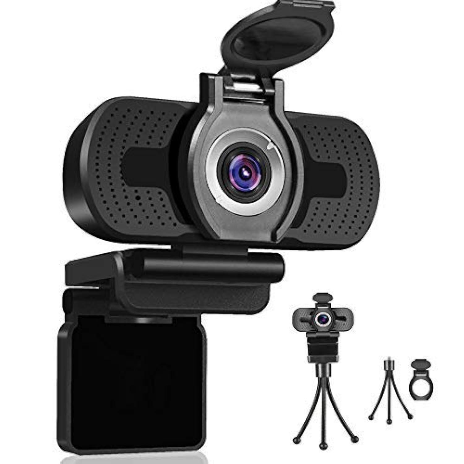 dericam webcam with microphone, 1080p webcam, desktop laptop computer usb web camera with privacy cover and tripod, plug and 