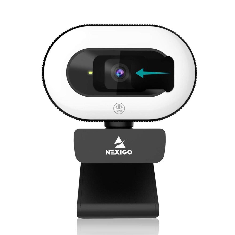 nexigo streamcam n930e with software, 1080p webcam with ring light and privacy cover, auto-focus, plug and play, web camera f