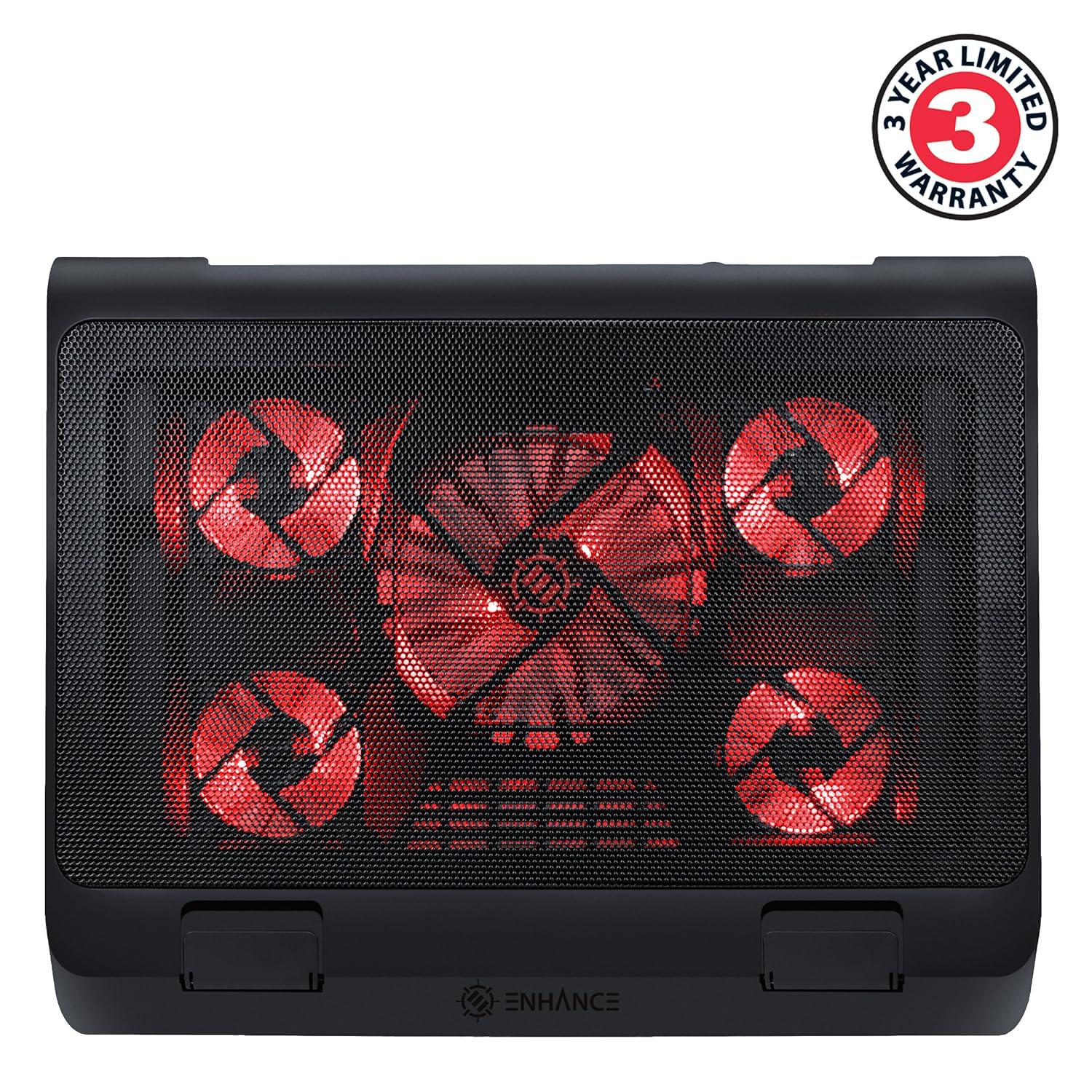 enhance gaming laptop cooling pad stand with led cooler fans , adjustable height , & dual usb port for 17 inch laptops - 5 ul