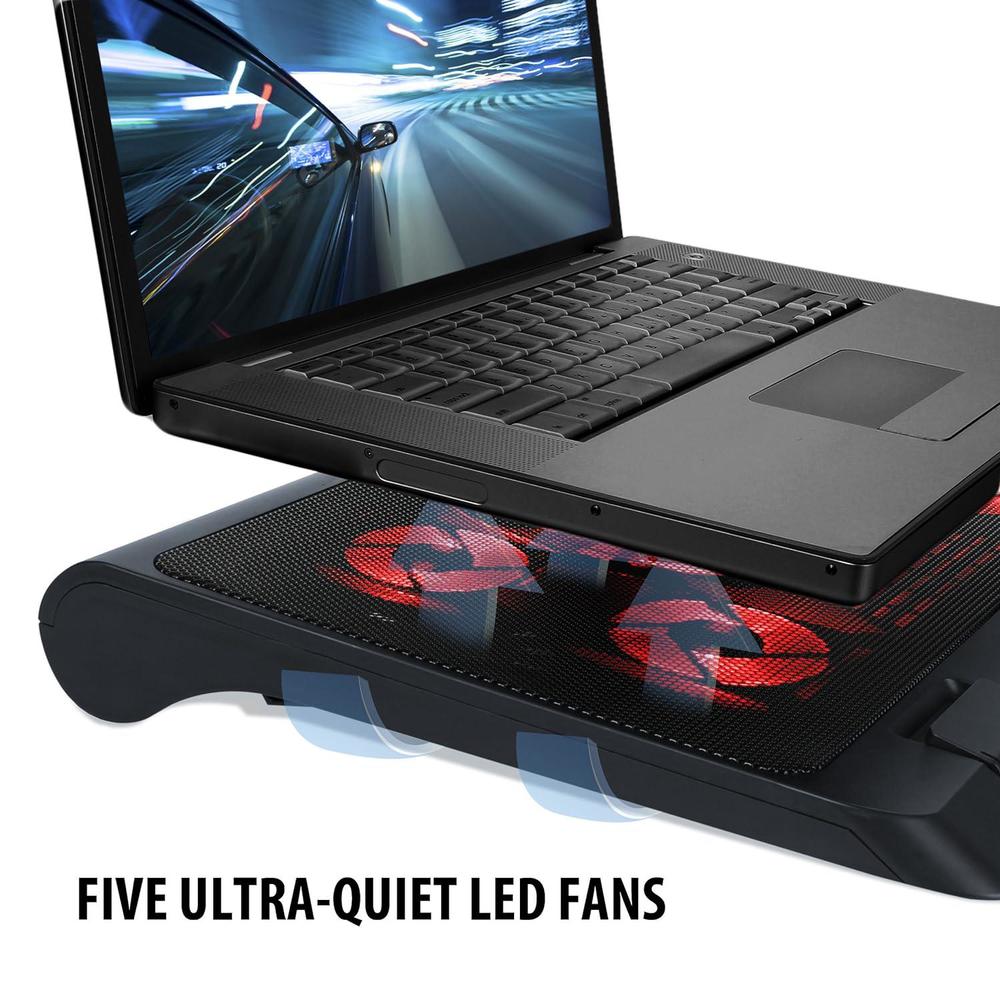 enhance gaming laptop cooling pad stand with led cooler fans , adjustable height , & dual usb port for 17 inch laptops - 5 ul