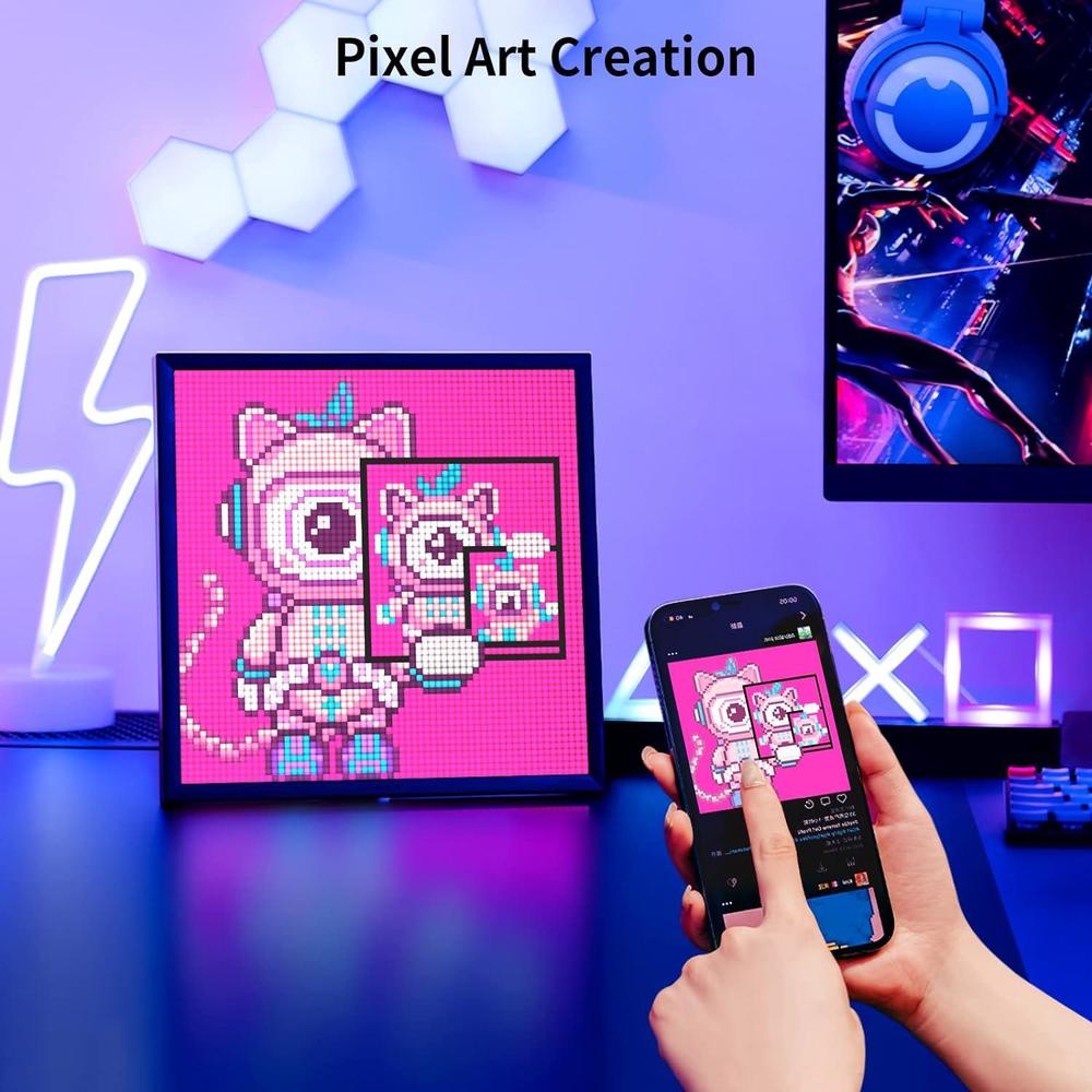 divoom pixoo-64 - wifi pixel cloud digital frame with app control,64 x 64 led panel display frame for gaming room decoration/