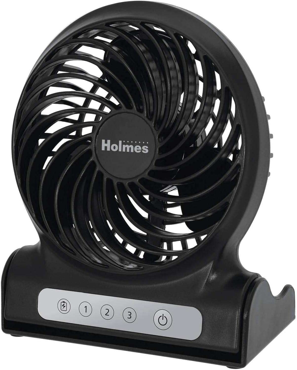 holmes 4" personal fan rechargeable battery operated - black