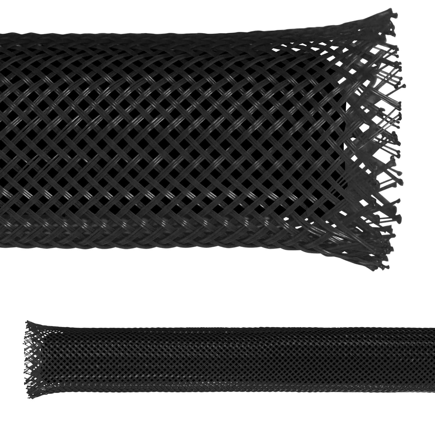 electriduct 1.5" pet expandable braid sleeving flexible wire mesh sleeve - 200 feet - black