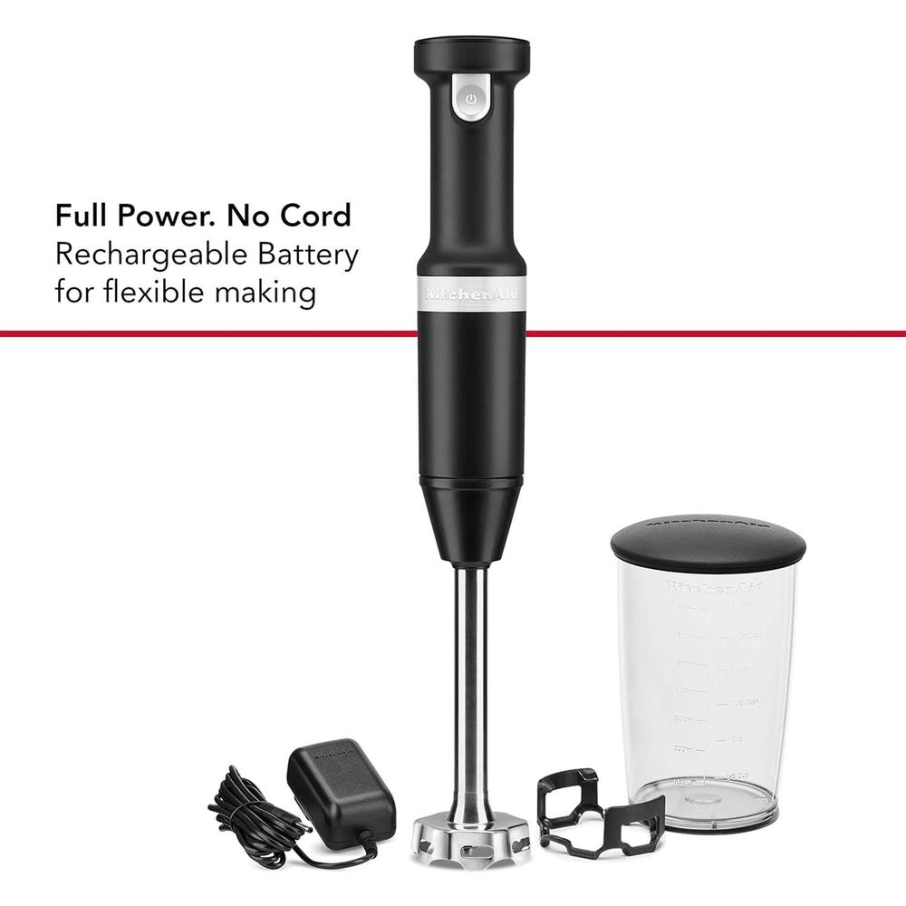 kitchenaid cordless variable speed hand blender with chopper and whisk attachment - khbbv83, matte black