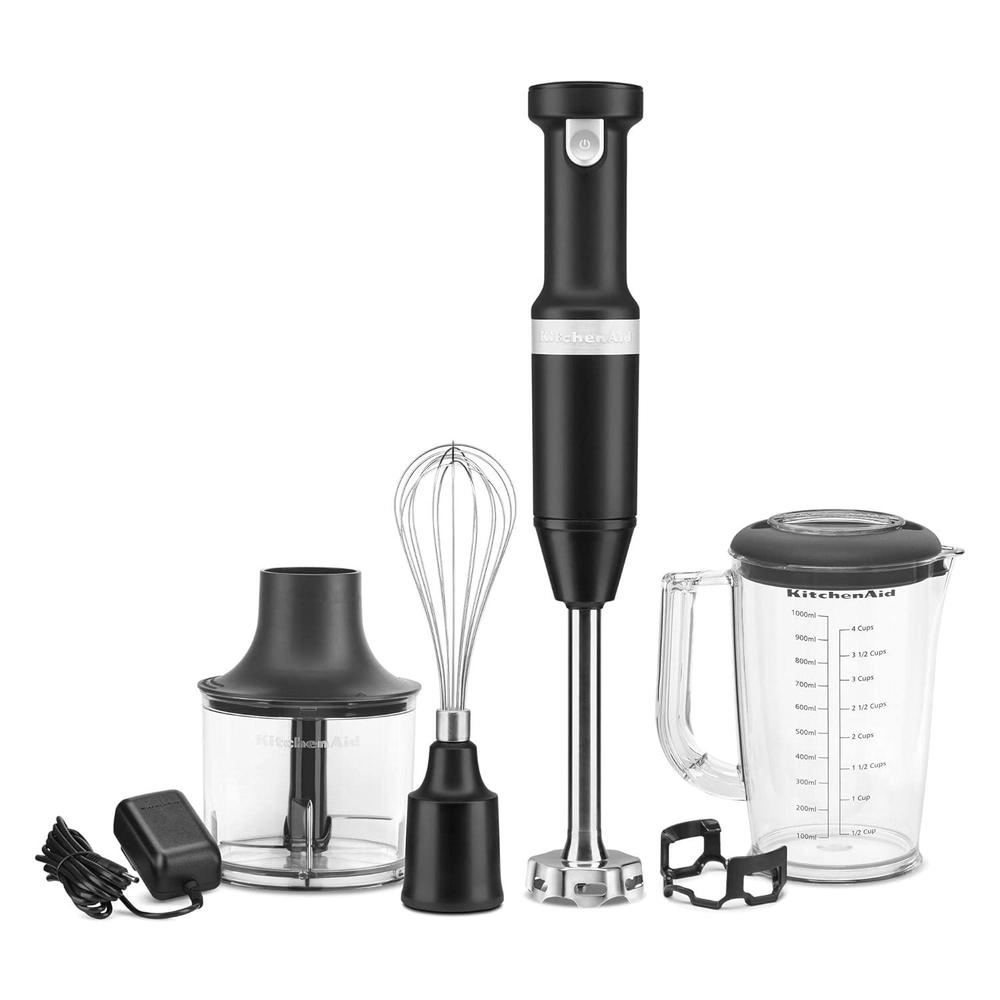 kitchenaid cordless variable speed hand blender with chopper and whisk attachment - khbbv83, matte black