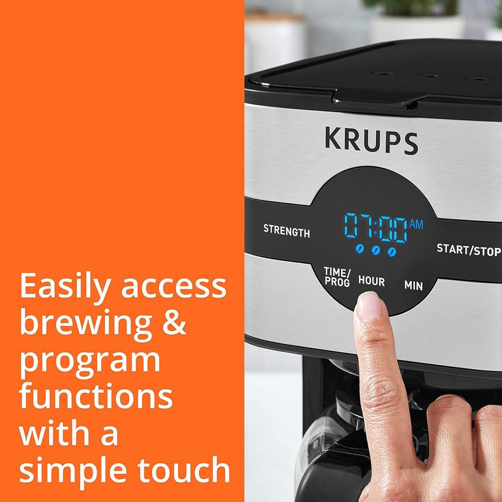 krups simply brew stainless steel drip coffee maker 10 cup 900 watts digital control, coffee filter, drip free, dishwasher sa