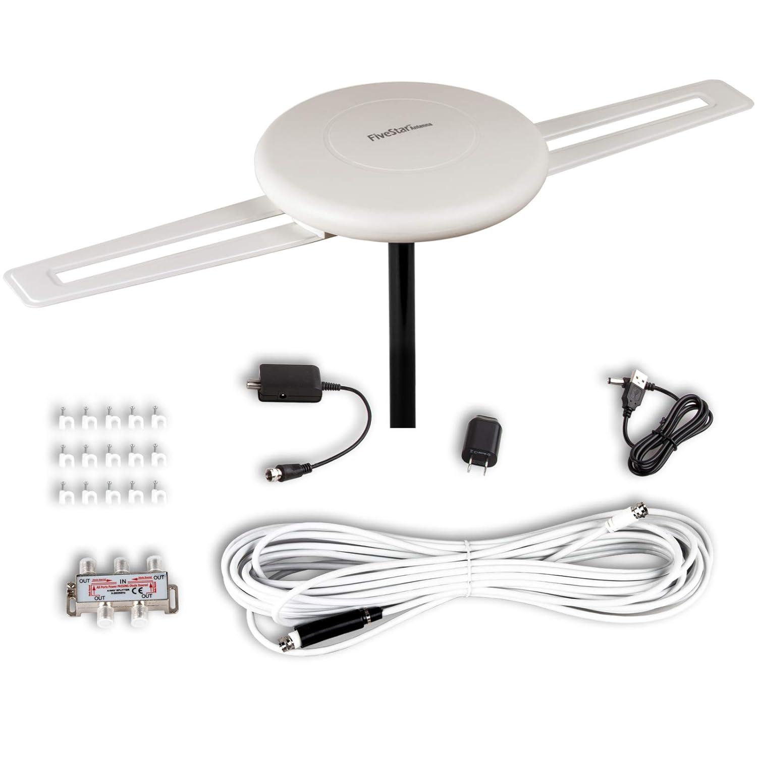 five star [newest 2020] hdtv antenna 360 omni-directional reception amplified outdoor tv antenna 150 miles long range for ind