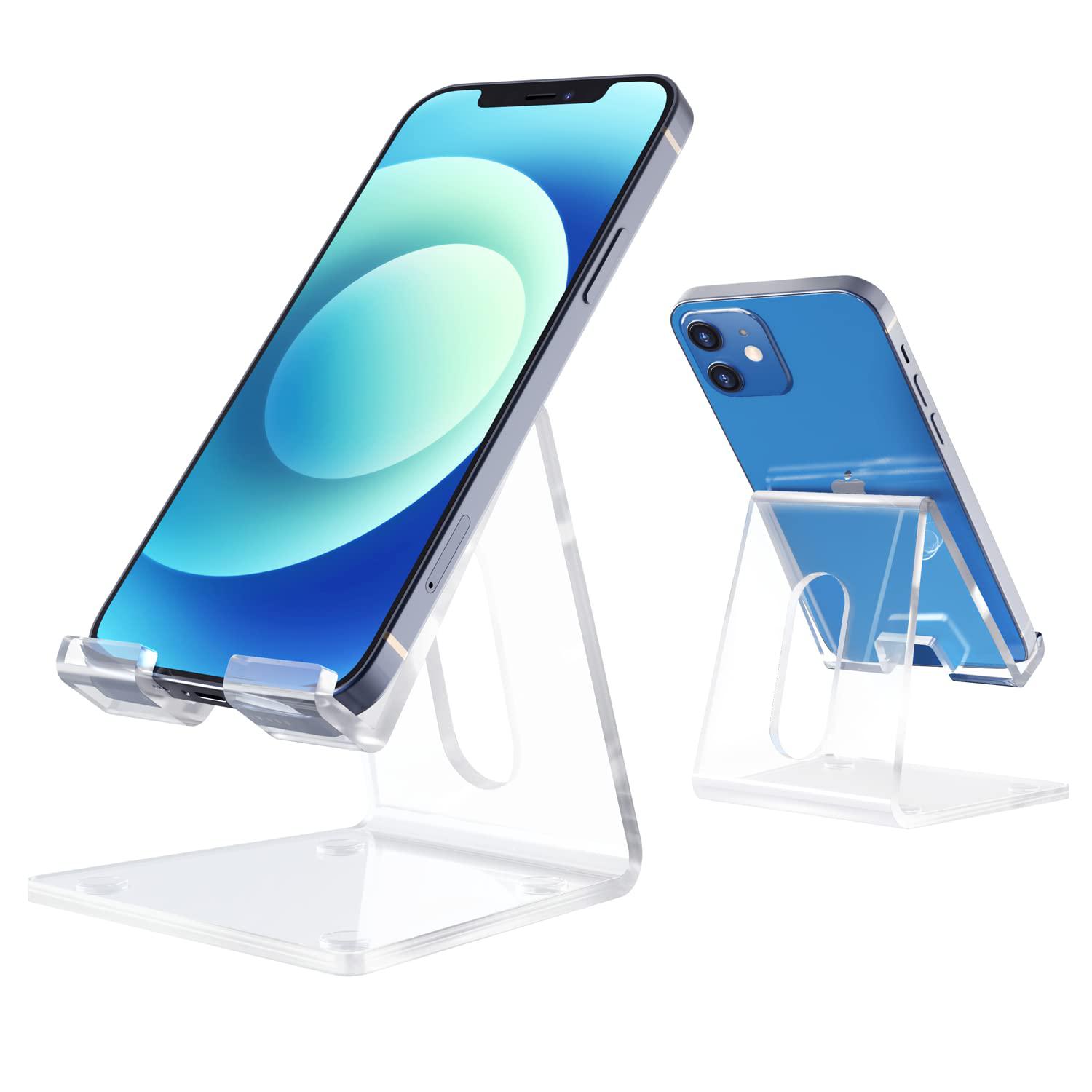darenyi acrylic cell phone stand for desk, clear phone holder dock for desk, compatible with iphone 13 12 11 pro max xr xs x 