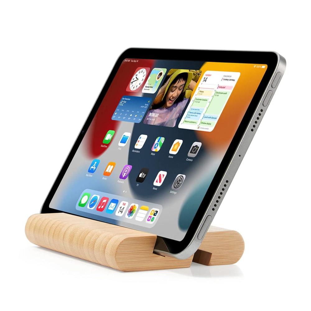 fadydail bamboo cell phone stand wooden tablet stand for desktop, wood cell phone holder desk tablet holder mobile stand for 