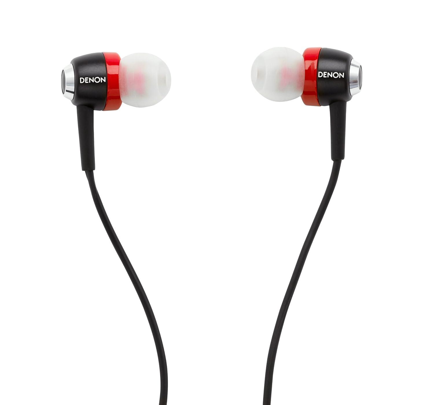 denon ah-c100rd urban raver in-ear headphone with in-line mic and controls (red)