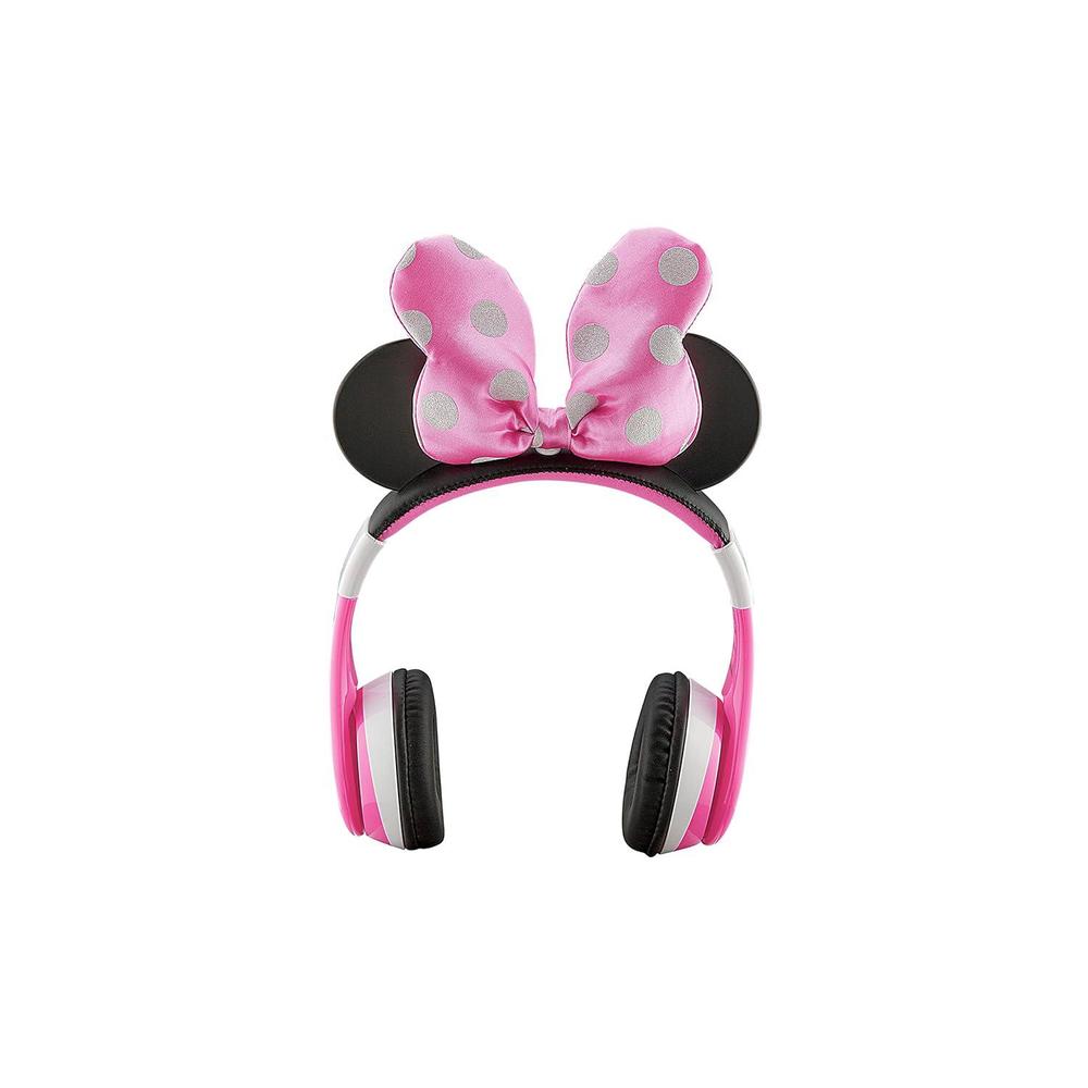 ekids minnie mouse kids bluetooth headphones, wireless with microphone includes aux cord, volume reduced foldable headphones 