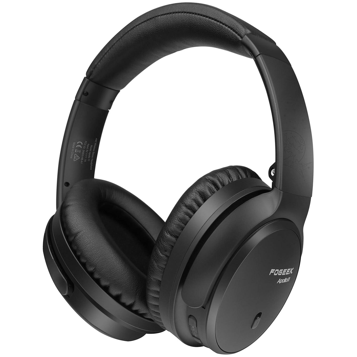 fogeek active noise cancelling headphones, apollo 11 bluetooth headphones with mic deep bass hi-fi sound, wireless foldable h