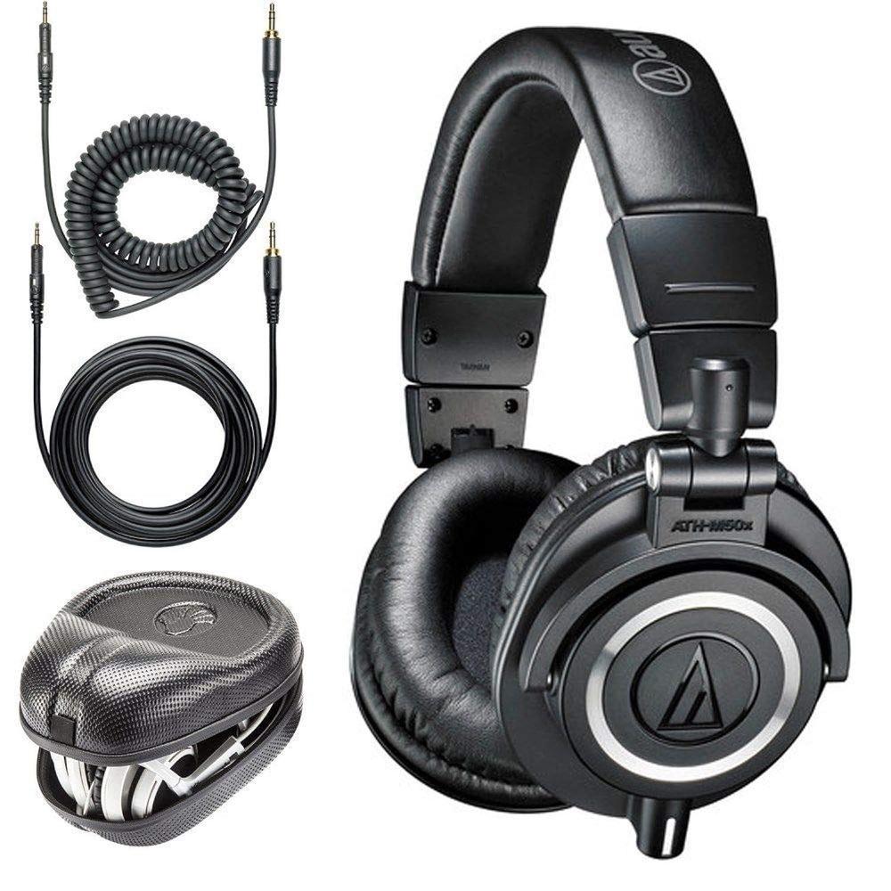 audio-technica ath-m50x professional monitor headphones + slappa full sized hardbody pro headphone case (sl-hp-07)