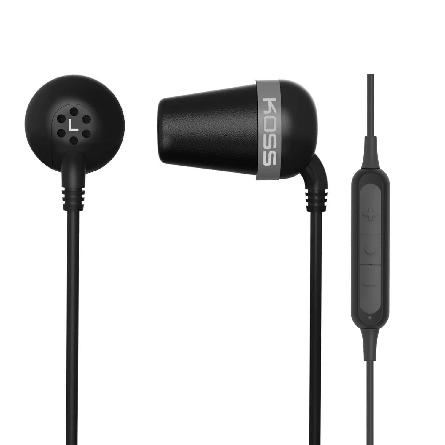 koss the plug wireless bluetooth in-ear buds, in-line microphone and remote, noise isolating memory foam cushions, black
