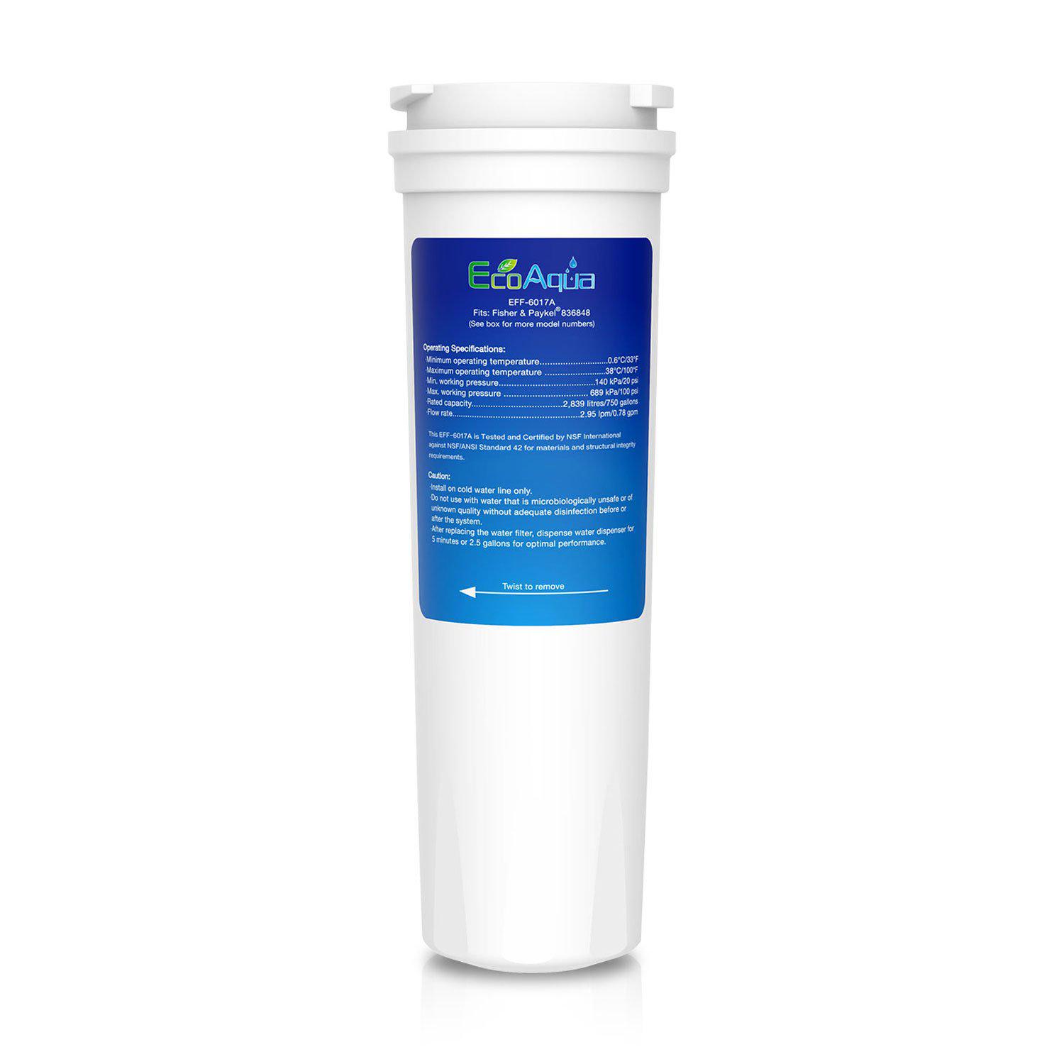 SUPCO ecoaqua eff-6017a replacement for fisher & paykel 836848 refrigerator water filter