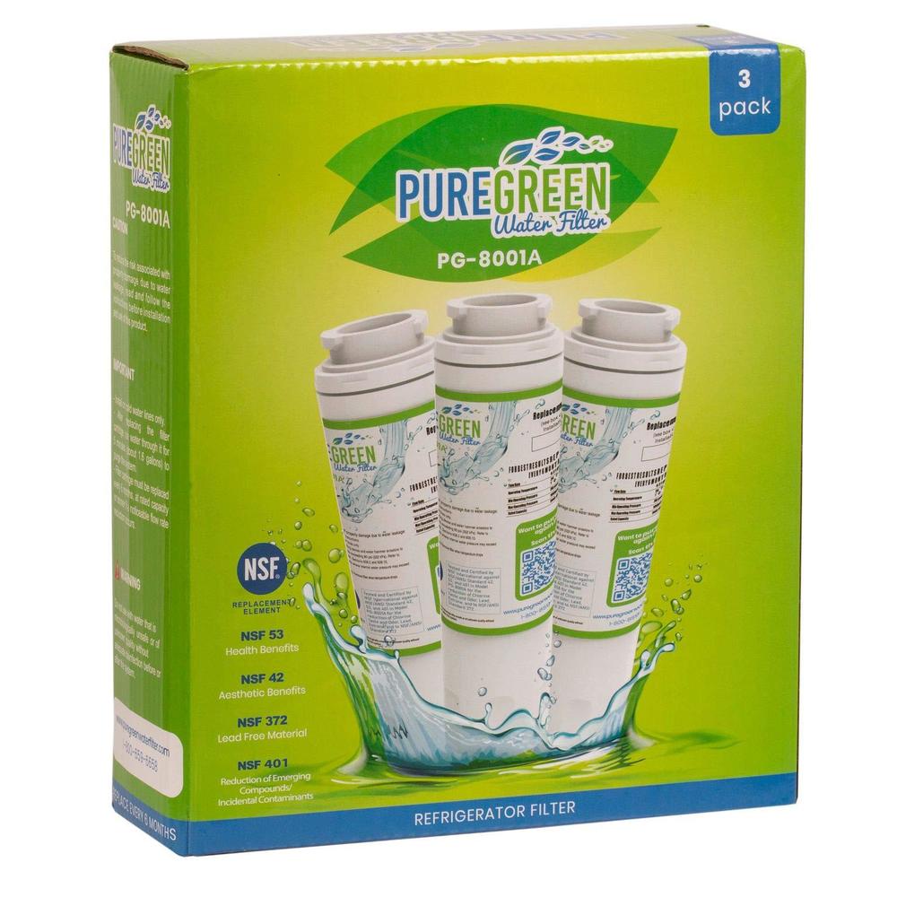 pure green water filter pg-8001 nsf certified | maytag ukf8001 ukf8001a refrigerator water filter, | 3 pack