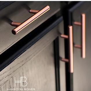 Hamilton Bowes satin copper (rose gold) cabinet hardware euro style bar handle pull - 6" hole centers, Hamilton Bowes satin copper (rose gold) cabinet hardware euro style bar handle pull - 6" hole centers,