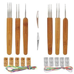 Set 3 Ganci Per Dreadlocks E Intrecci - Aghi In Acciaio Con Manico In Bambù - Foto 10