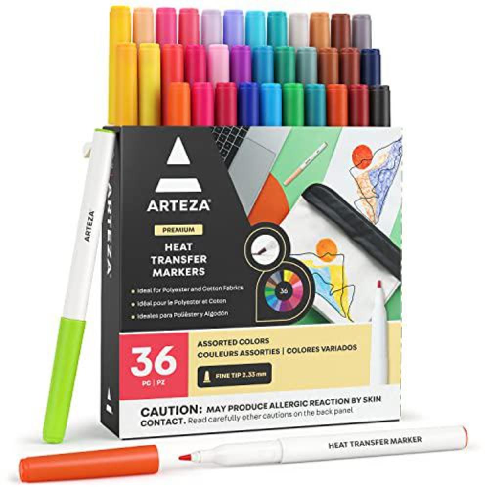 Poly Ink Transfer arteza heat transfer fabric markers, 36 colors, fade-resistant heat ...