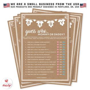 "Guess Who Mommy Or Daddy" Baby Shower Game - 50 Premium Cards, Minimalist Kraft Design, Fun For All Guests