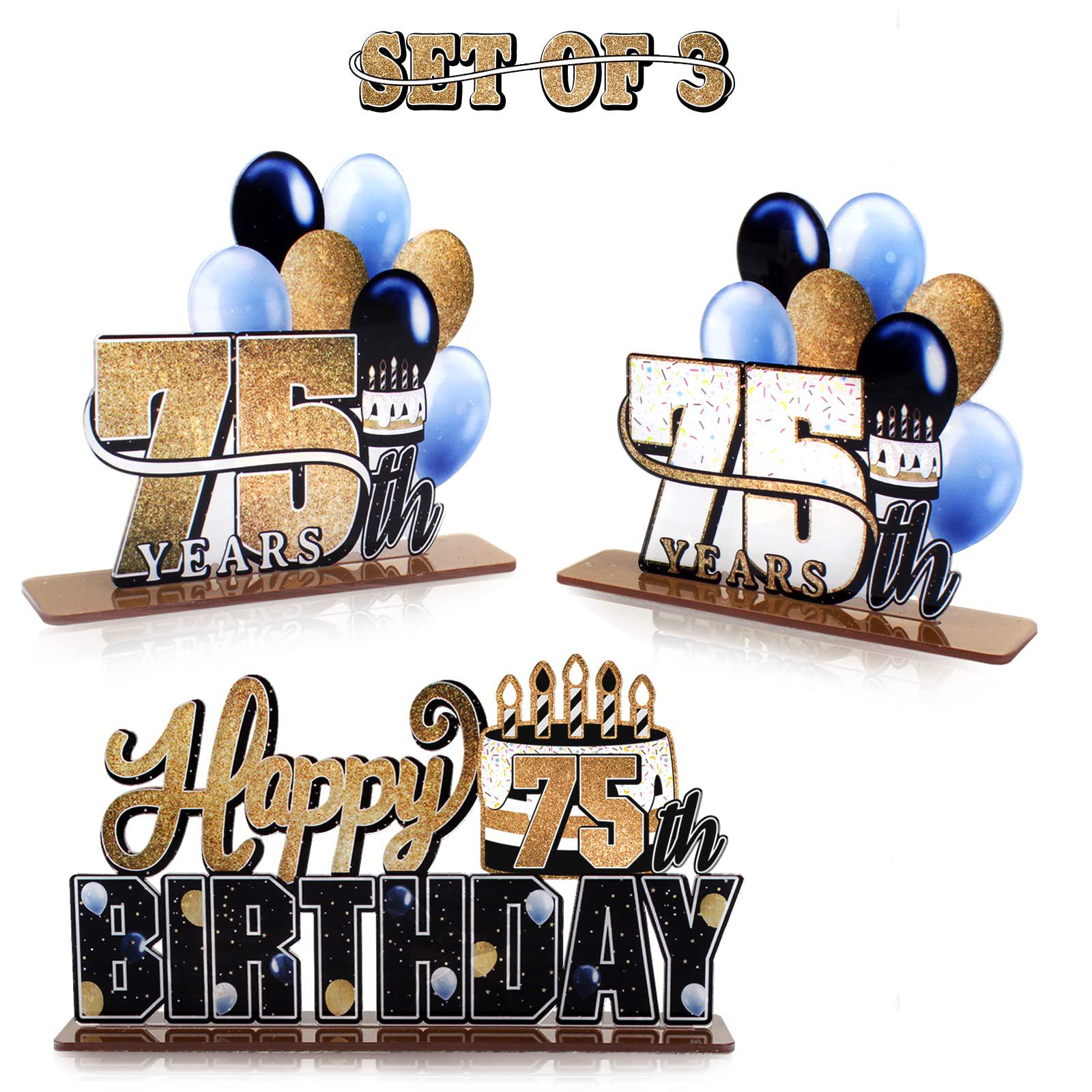 LINGTEER lingteer happy 75th birthday gold acrylic table topper centerpieces  set - cheers to 75 years old birthday 75th bday party gif, image size:1600x1600