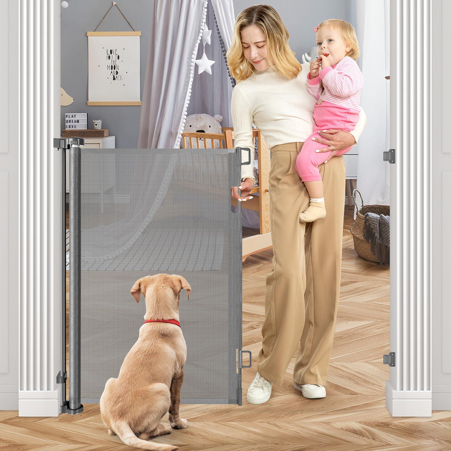 48 Inch Extra Tall Pet Gate Retractable Baby Gate With Cat Door No