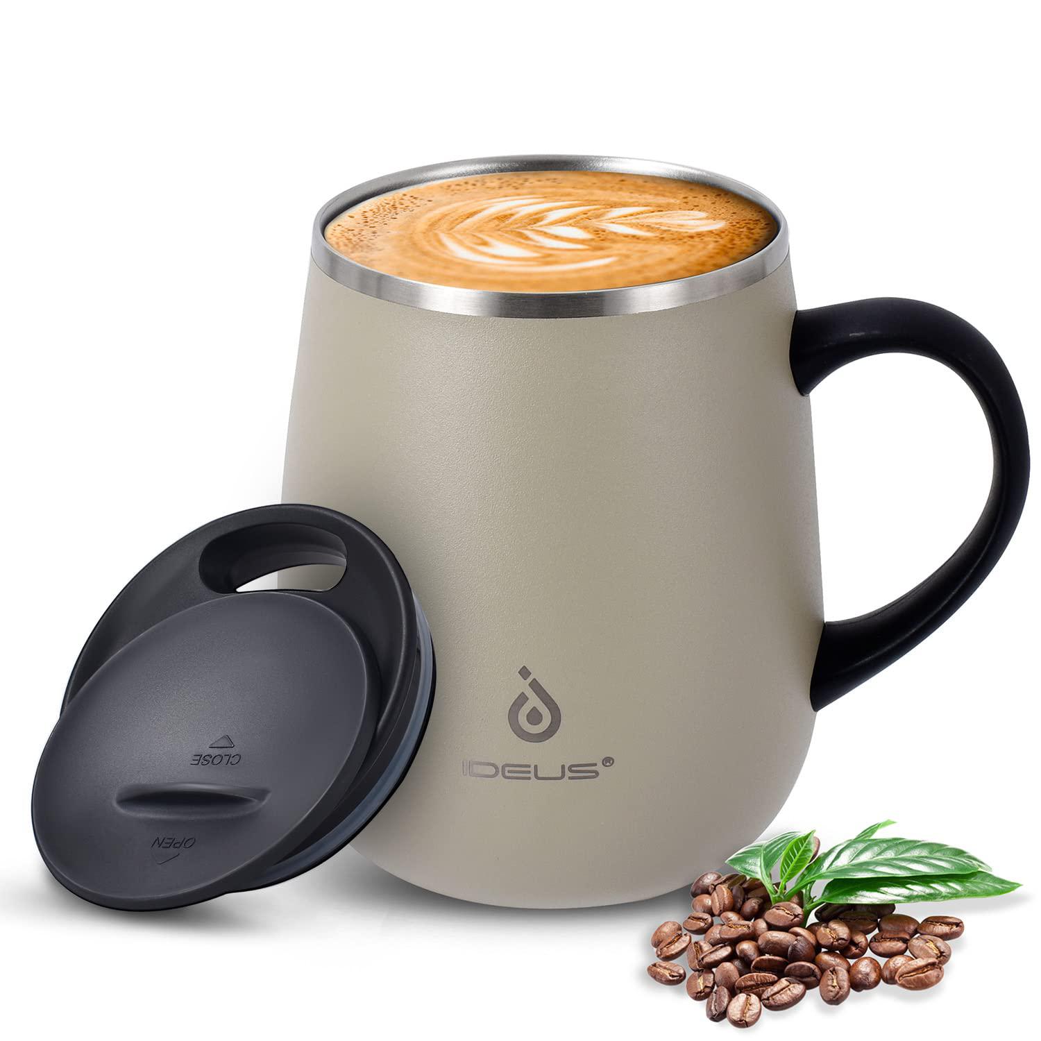 Ideus ideus 16 oz insulated coffee mug with handle and lid, double