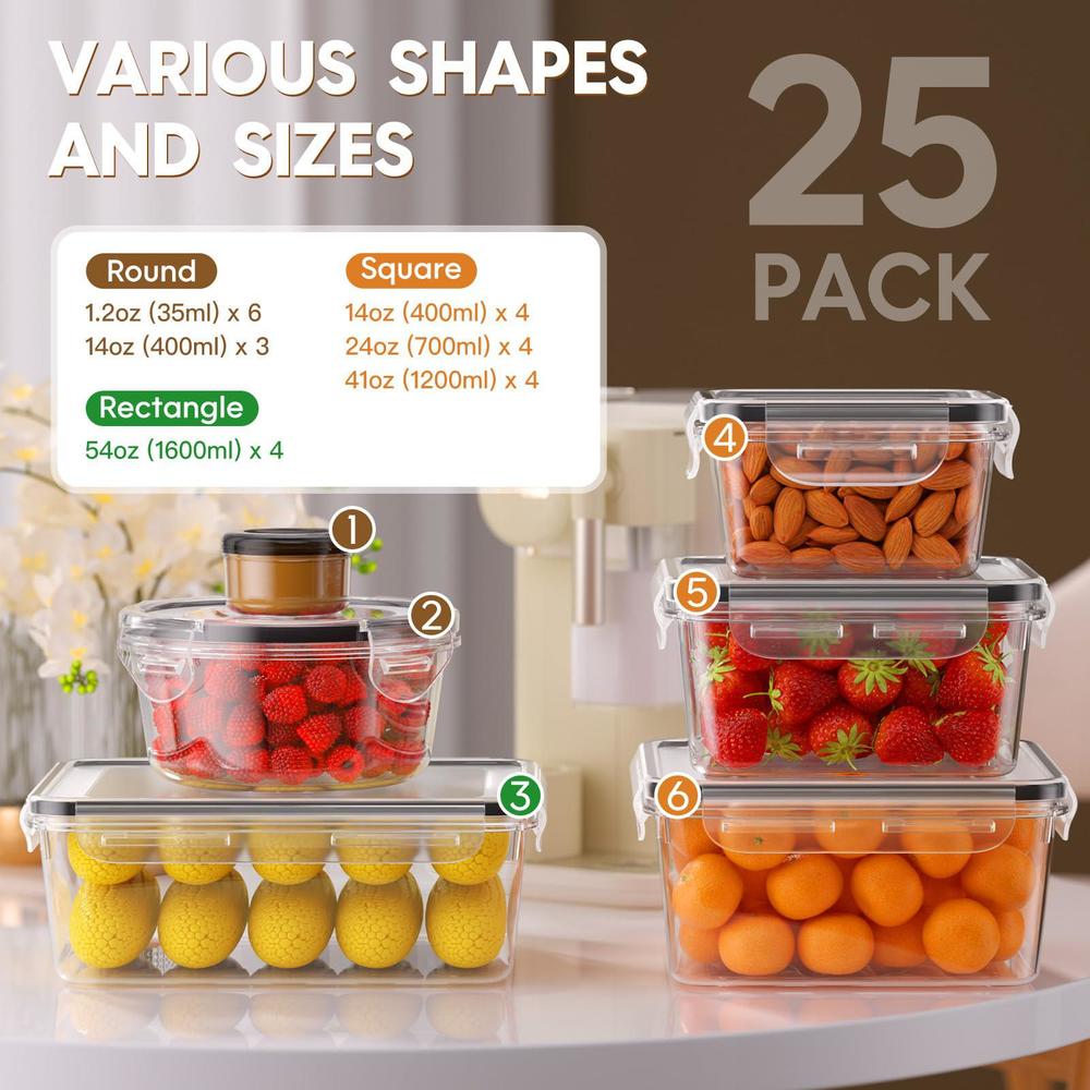 kemethy 50-piece large food storage containers with lids airtight (25 ...