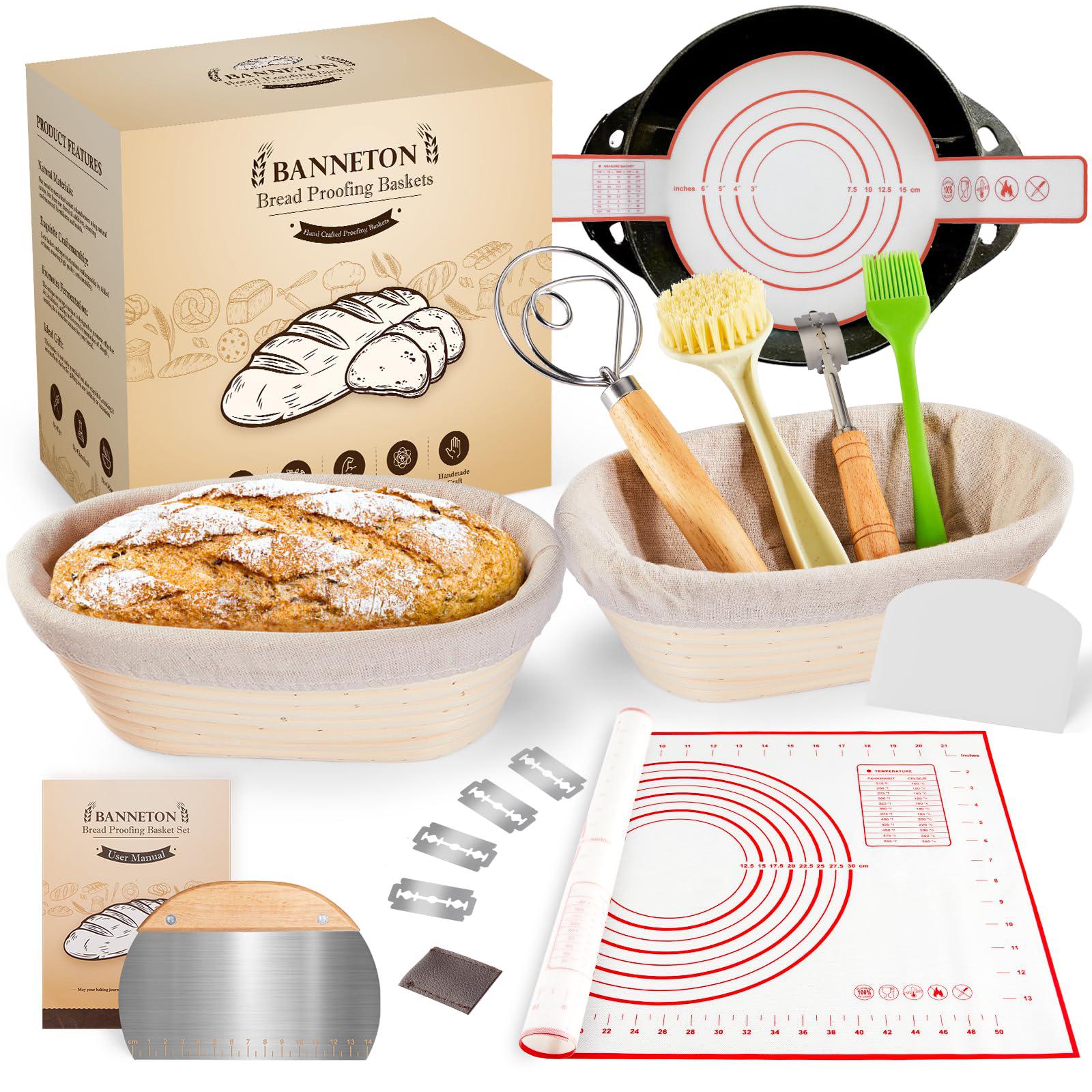 ABIOTO 0.75kg Oval Banneton Proofing Basket With Crease Pattern - Sourdough Bread Rising Bowl