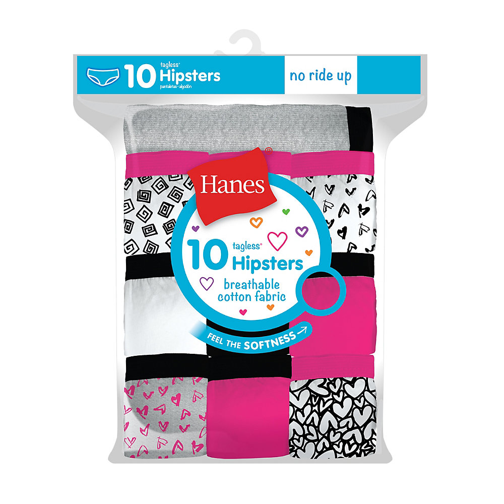 Hanes Girls' Cotton Hipsters 10-Pack,Assorted 1 10