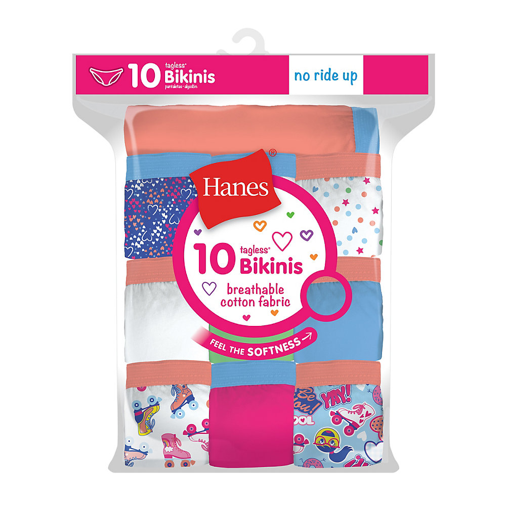 Hanes Girls' Cotton Bikinis 10-Pack,Assorted 1 14