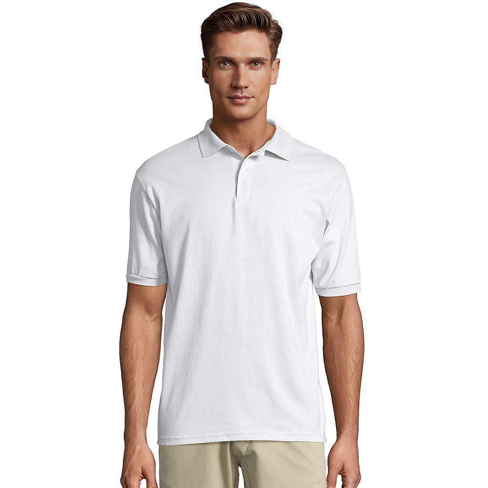 Hanes 054X Hanes Men's Cotton-Blend  Jersey Polo,White, SIZE L