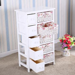 Mecor Bedroom Storage Dresser Chest 5 Drawers With Wicker Baskets
