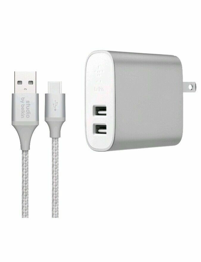 F7u041 05 Slv New Studio By Belkin 2 Port Home Charger 5ft