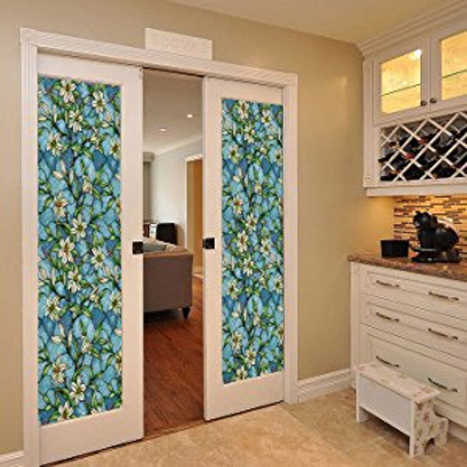 Branded Stained Glass Decorative Window Film Static Cling Shower Door Privacy Home Decor