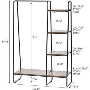 IRIS USA Metal Garment Rack with Wood Shelves Black/Dark