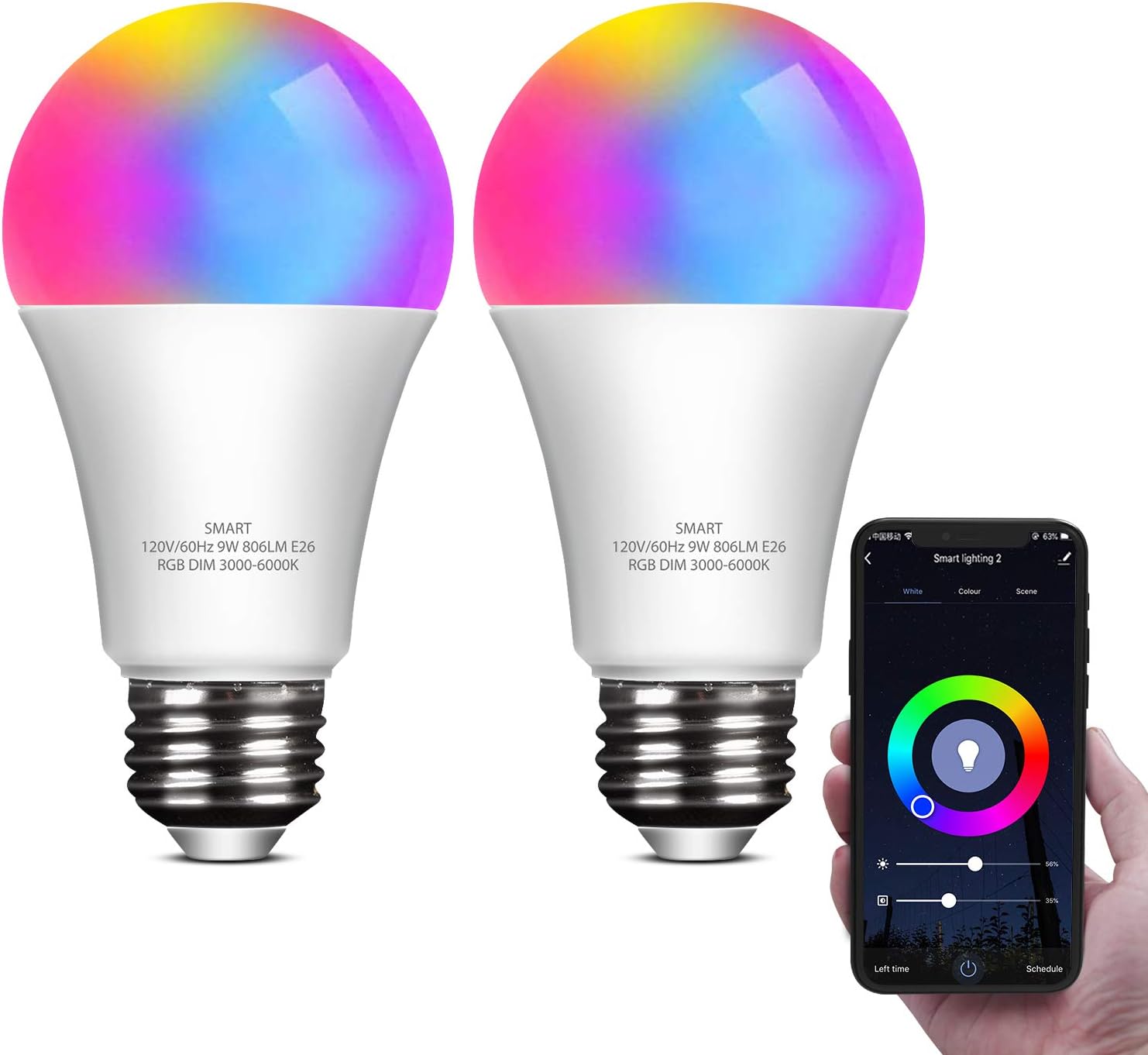 melodisk Billy ged symmetri Elecwish Smart LED Light Bulb Work with Alexa and Google Home A19 E26 9W  806lm Multicolor 2.4 GHz WiFi Dimmable Lights Bulbs