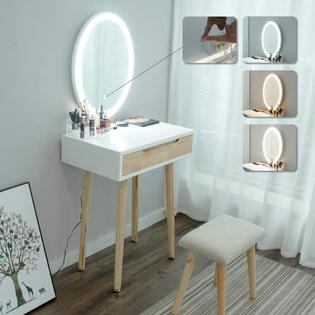 Elecwish Makeup Vanity Table Set With 3 Adjustable Lighted Mirror Cushioned Stool Elecwish Makeup Vanity Table Set With 3 Adjustable Lighted Mirror Cushioned Stool