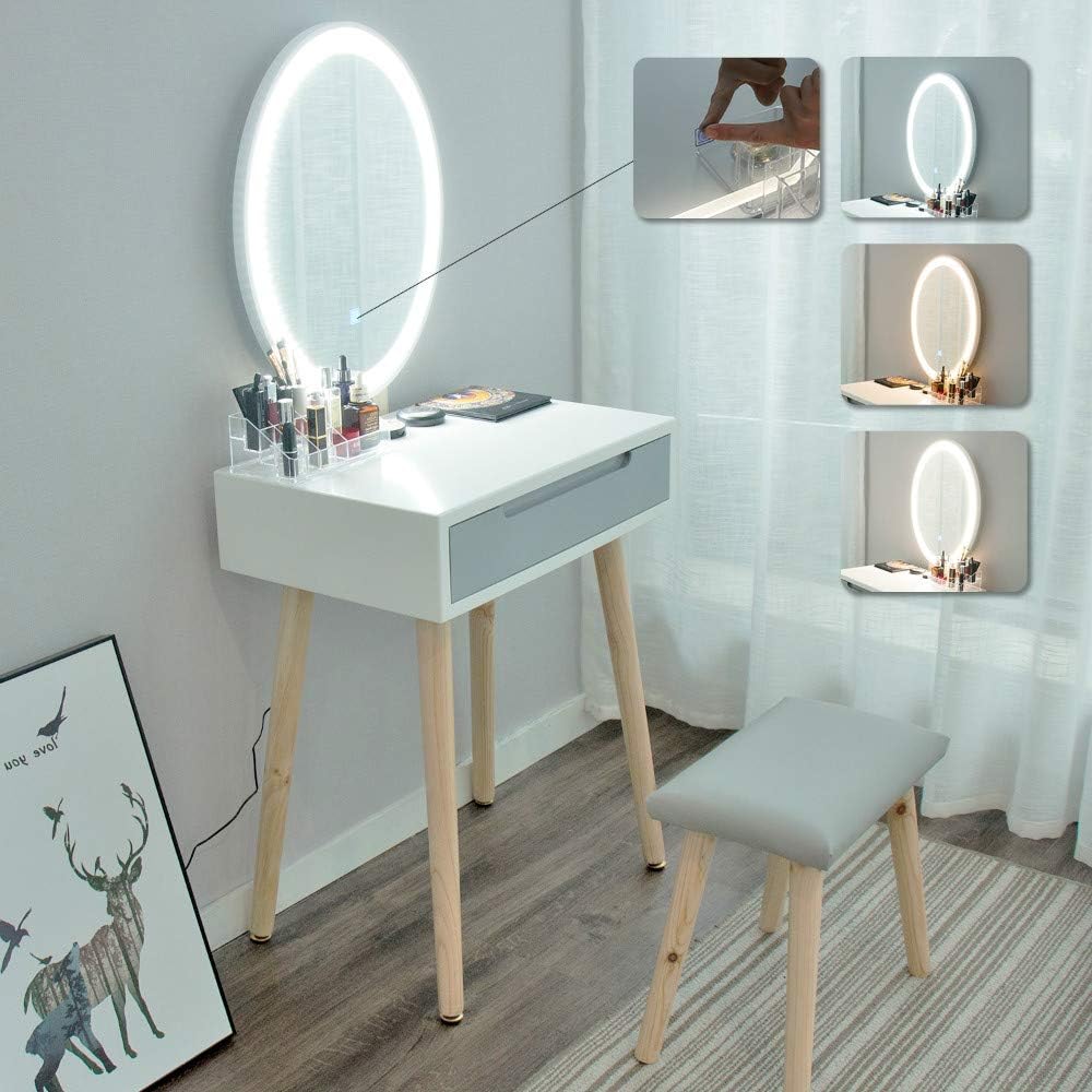 Elecwish Makeup Vanity Table Set With 3, Mirror With Lights Vanity Set