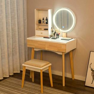 Elecwish Makeup Vanity Table Set With 3, Vanity Table With Lighted Mirror And Storage
