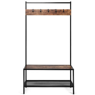 Costway 3 In 1 Industrial Coat Rack Shoe Bench Hall Tree Entryway