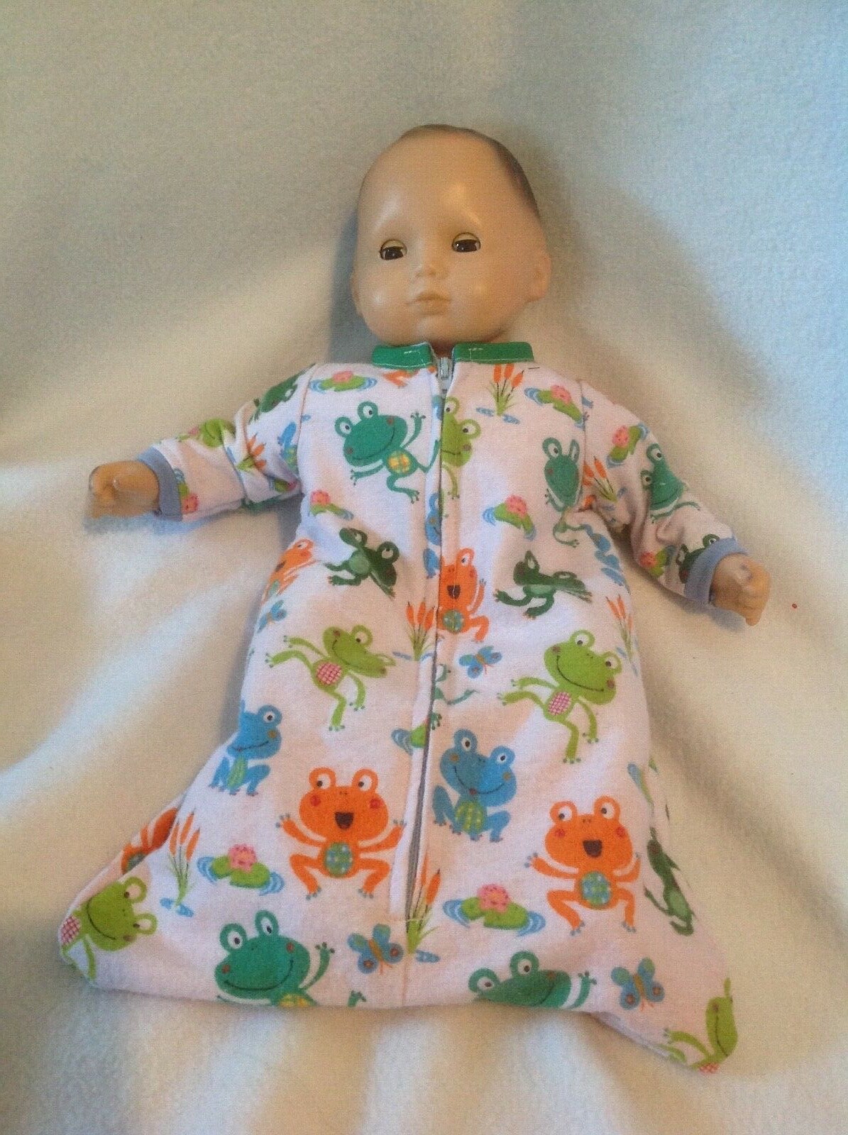 Handmade 15 Bitty Baby Green Frogs Sleep Sack Pajamas Boy Doll