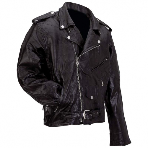 Diamond Plate Genuine Buffalo Leather Motorcycle Jacket Epaulets Snap Down Collar